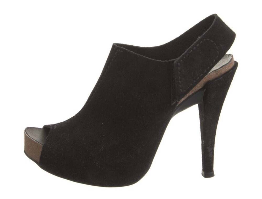 Pedro Garcia Black Suede Peep Toe Platform Slingback Heels #0610